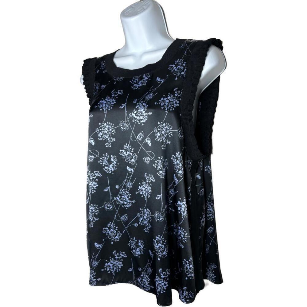 Women's Sz M Black 100% Silk Floral Patterned Top(1609) - Picture 2 of 5